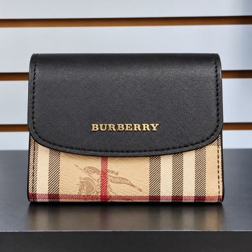 Black & Beige Burberry Flap Wallet