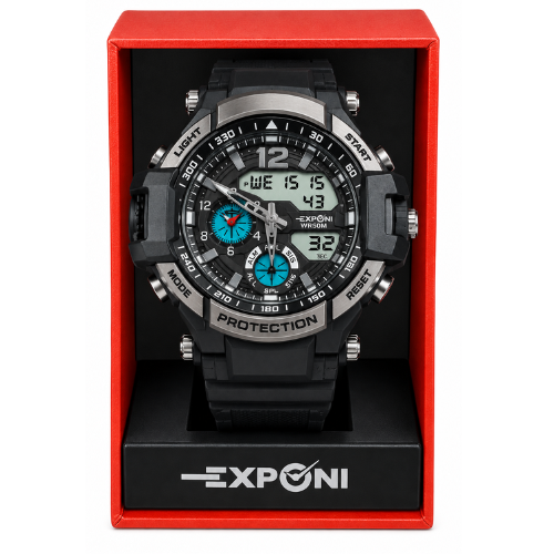 Exponi Black Analog Digital Sports Watch