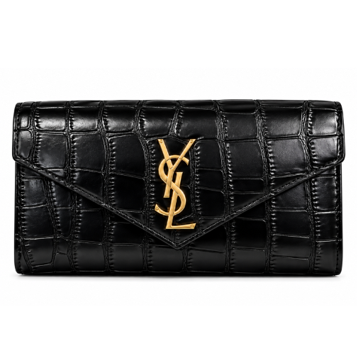 YSL Saint Laurent black leather envelope clutch bag