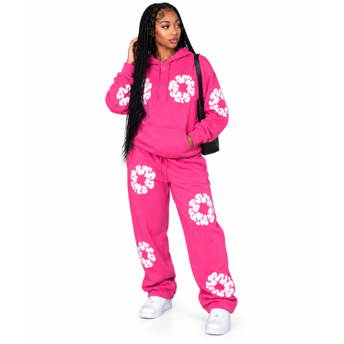 Women’s Hot Pink Graphic Hoodie & Jogger Sweatpants 2-Piece Tracksuit Set