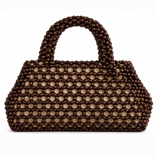 Brown Wooden Beaded Handbag