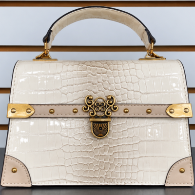 Brown & White Crocodile Embossed Handbag