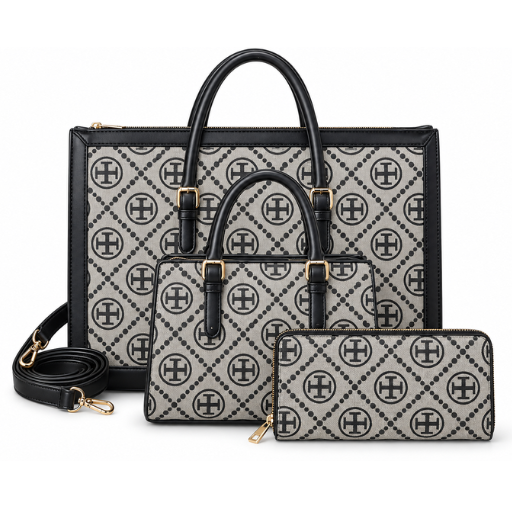 Black & Gray 3‑Piece Handbag Set