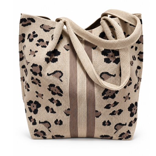 Leopard Print Knit Tote Bag