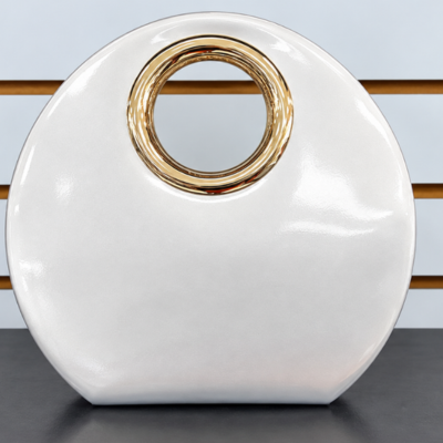 White Round Handbag with Gold Ring Handle