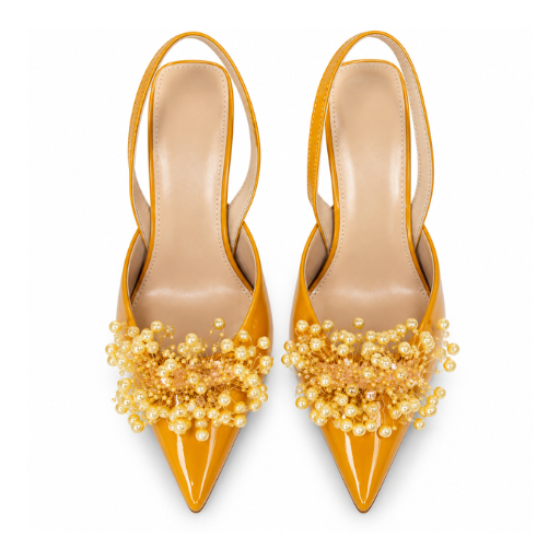 Mustard Pearl Embellished Slingback Flats