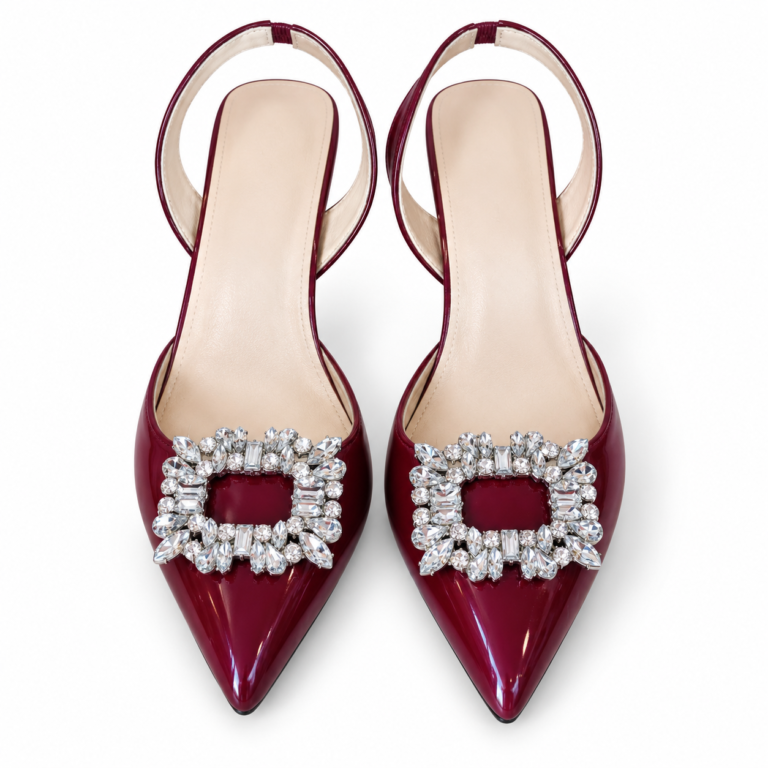 Burgundy Crystal Buckle Slingback