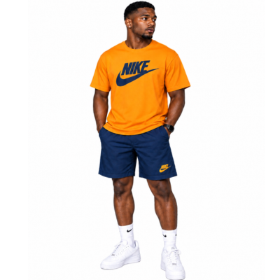 Nike Men’s Orange T-Shirt & Navy Shorts Two-Piece Casual Outfit