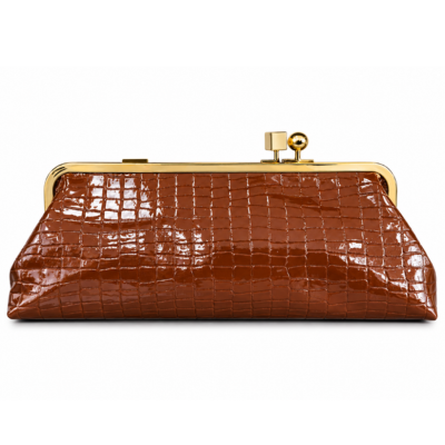 Brown Crocodile Embossed Clutch