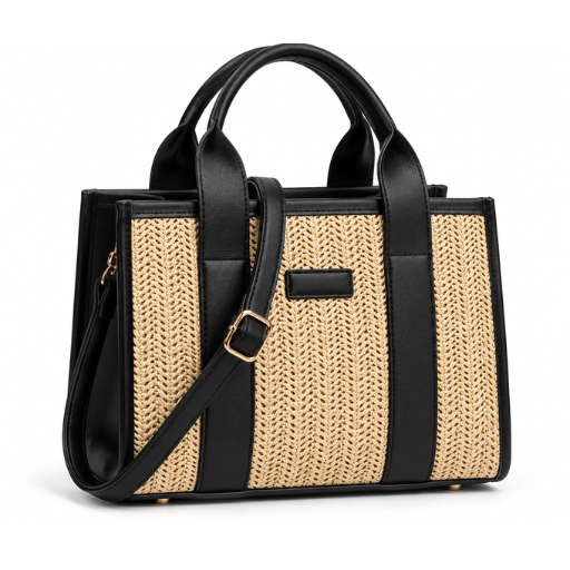 Women’s Woven Straw Tote Handbag with Crossbody StrapWomen’s Woven Straw Tote Handbag with Crossbody Strap
